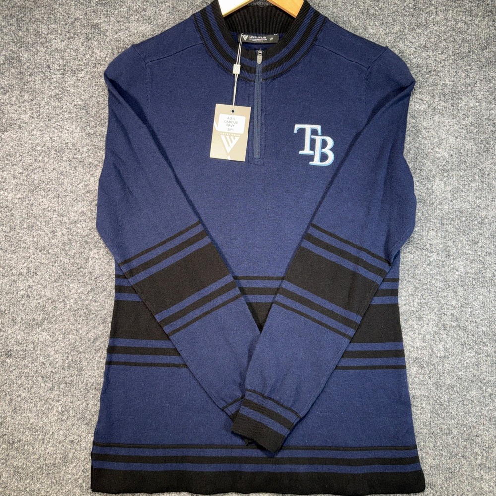 Levelwear Campus Quarter Zip Pullover Mens Small Navy Tampa Bay Rays MLB Striped